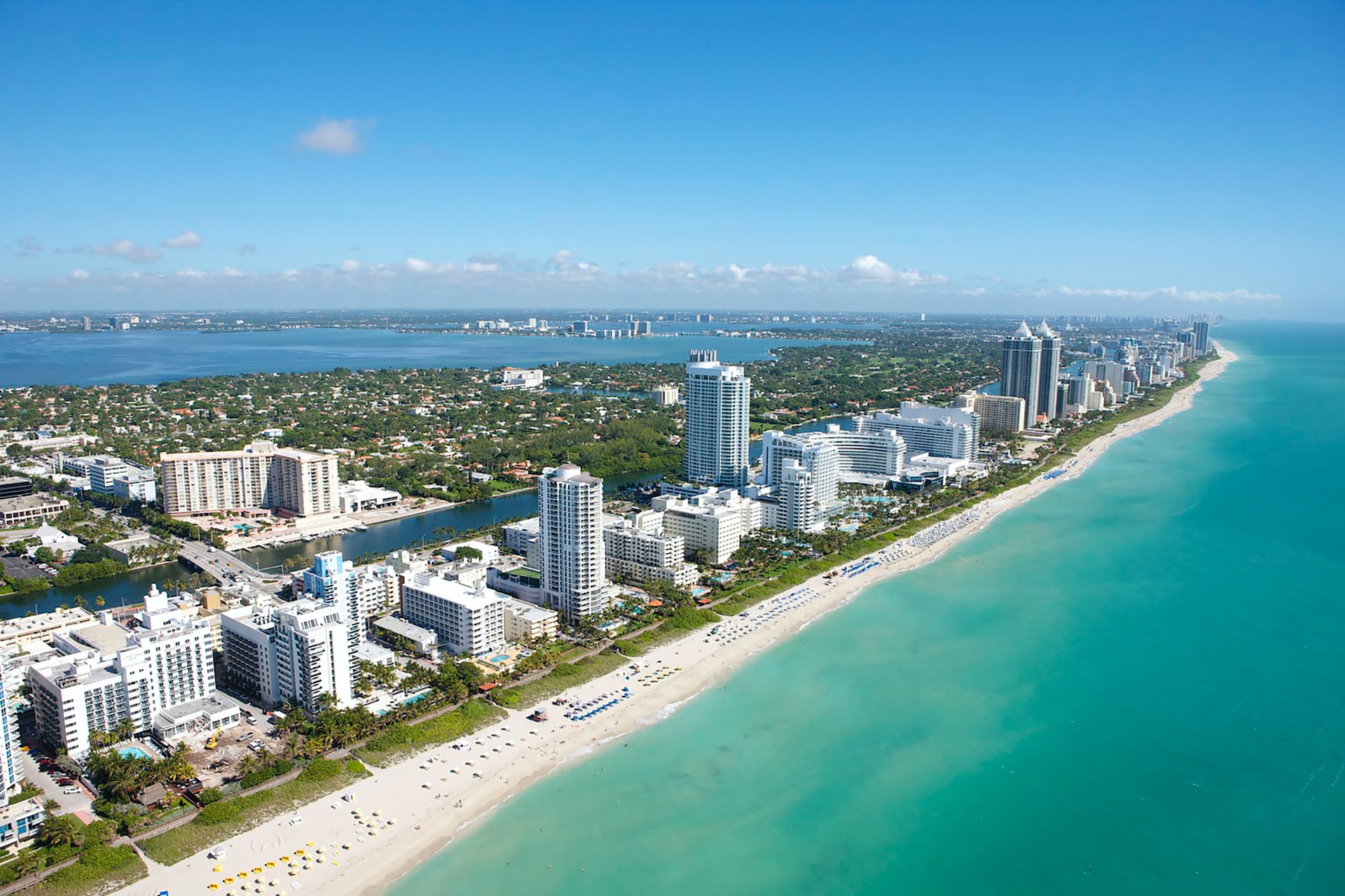 A drone photo of a beach in Miami
